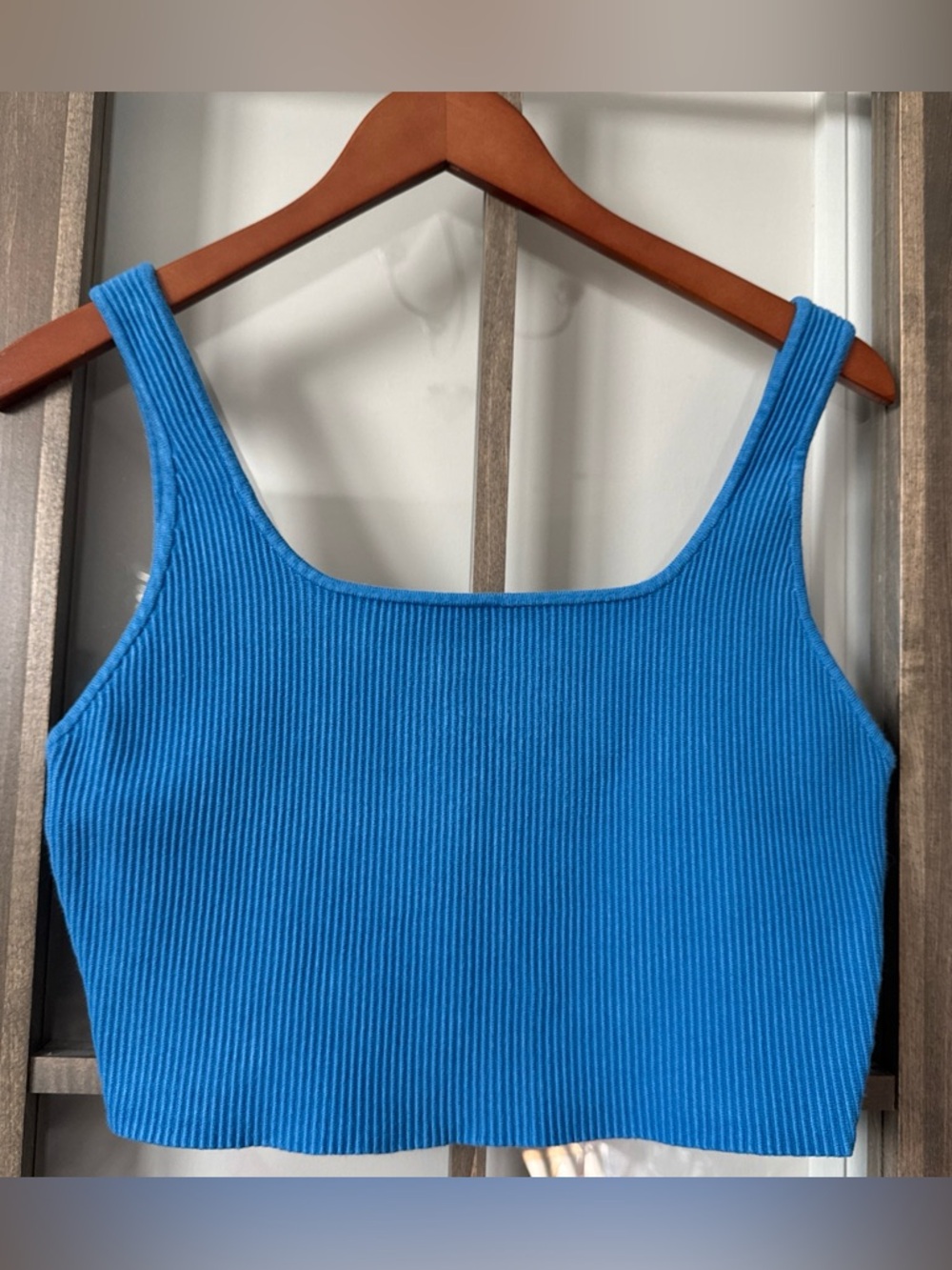 House Of‎ Harlow 1960 Women's Blue Crop Top Ribbed Square Neck Tank Top L